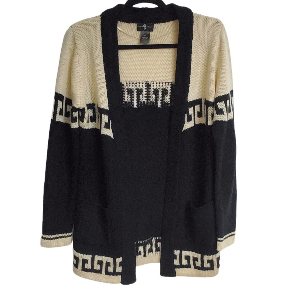 Dream Catcher Open Front Cardigan Black & Cream Workwear‎ Women's Size Medium